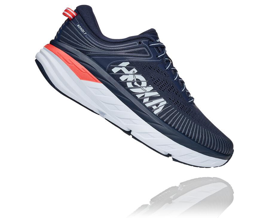 Chaussure Running Hoka One One Bondi 7 Femme - Bleu Marine/Blanche - UQN-718459